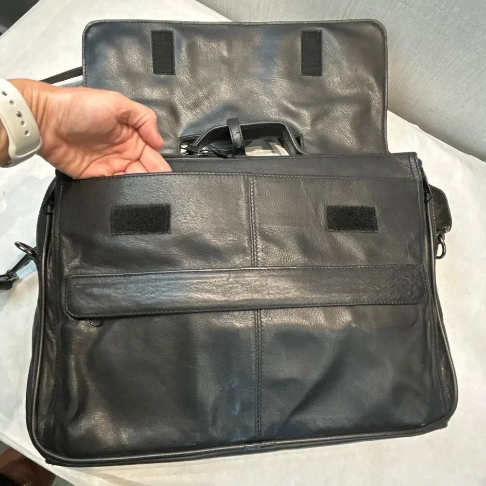 Vtg Hazel Leather Briefcase Shoulder Bag Laptop Computer Black Business Travel